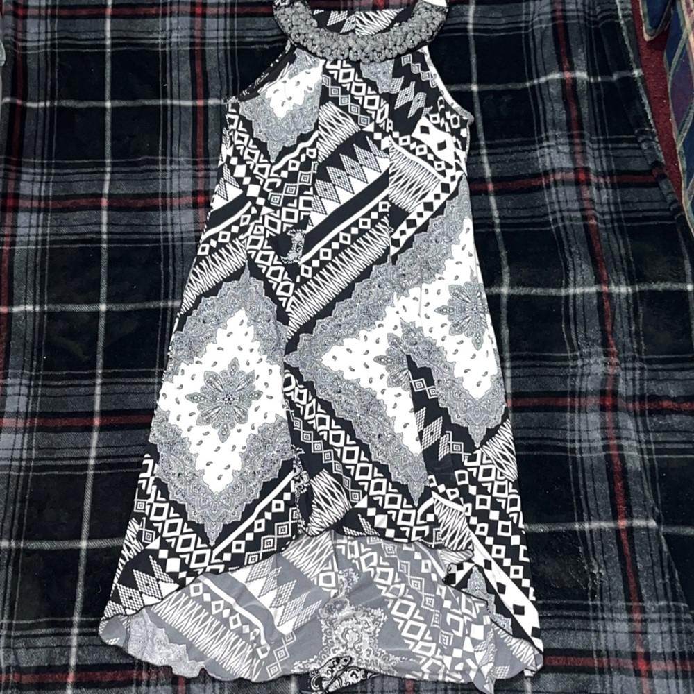 New Directions Black and White High Low Dress